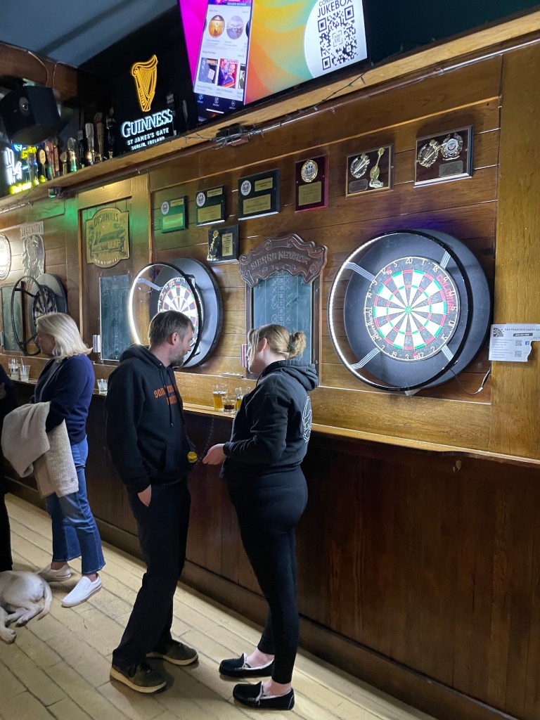 photo of people playing darts at The Four Deuces bar, San Francisco