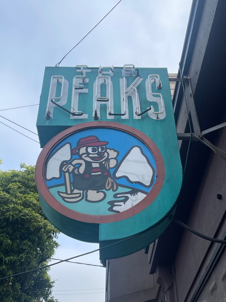 photo of sign of The Peaks bar, San Francisco
