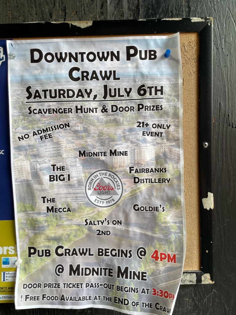photo of flyer for pub crawl, Midnite Mine, Fairbanks, AK