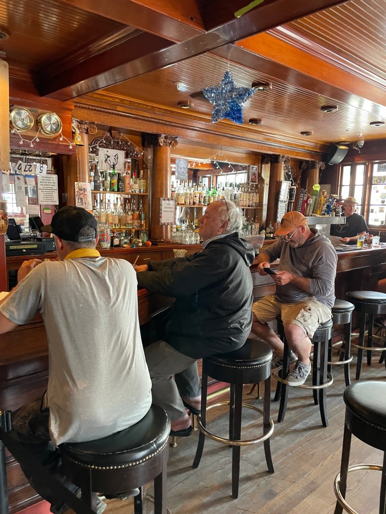 photo of the bar of Smiley's Saloon, Bolinas, CA