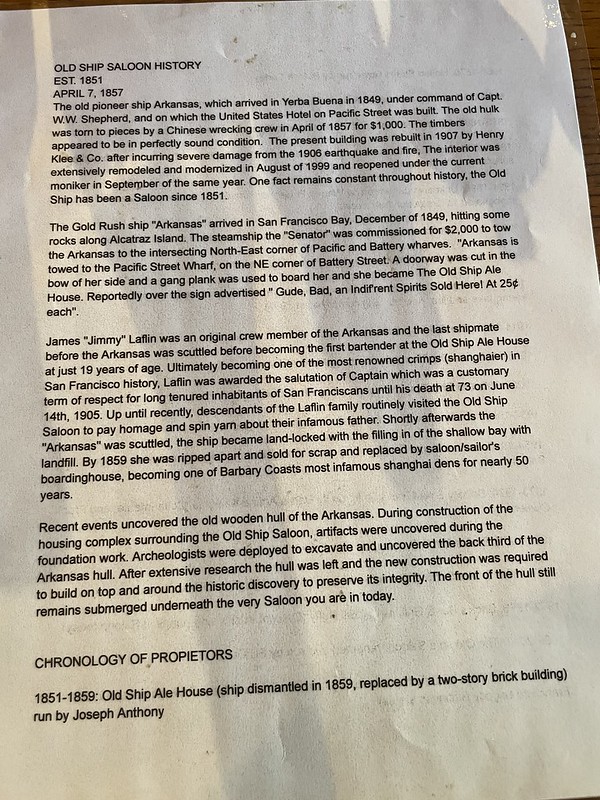 photo of history of The Old Ship Saloon, San Francisco