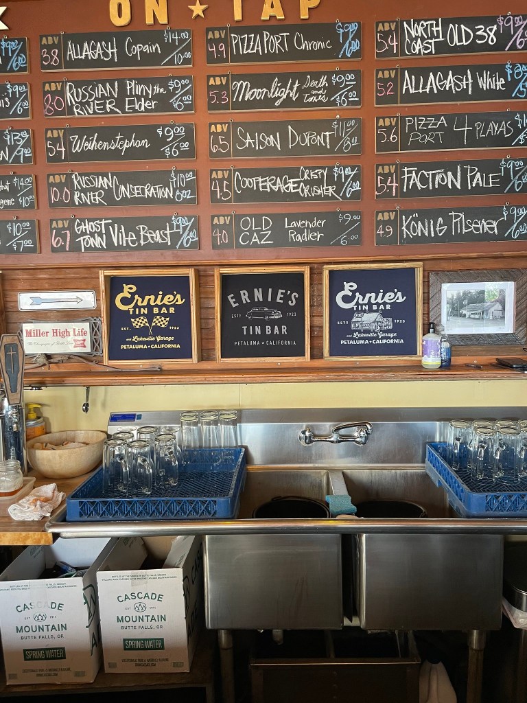photo of beers on tap at Ernie's Tin Bar, Petaluma, CA