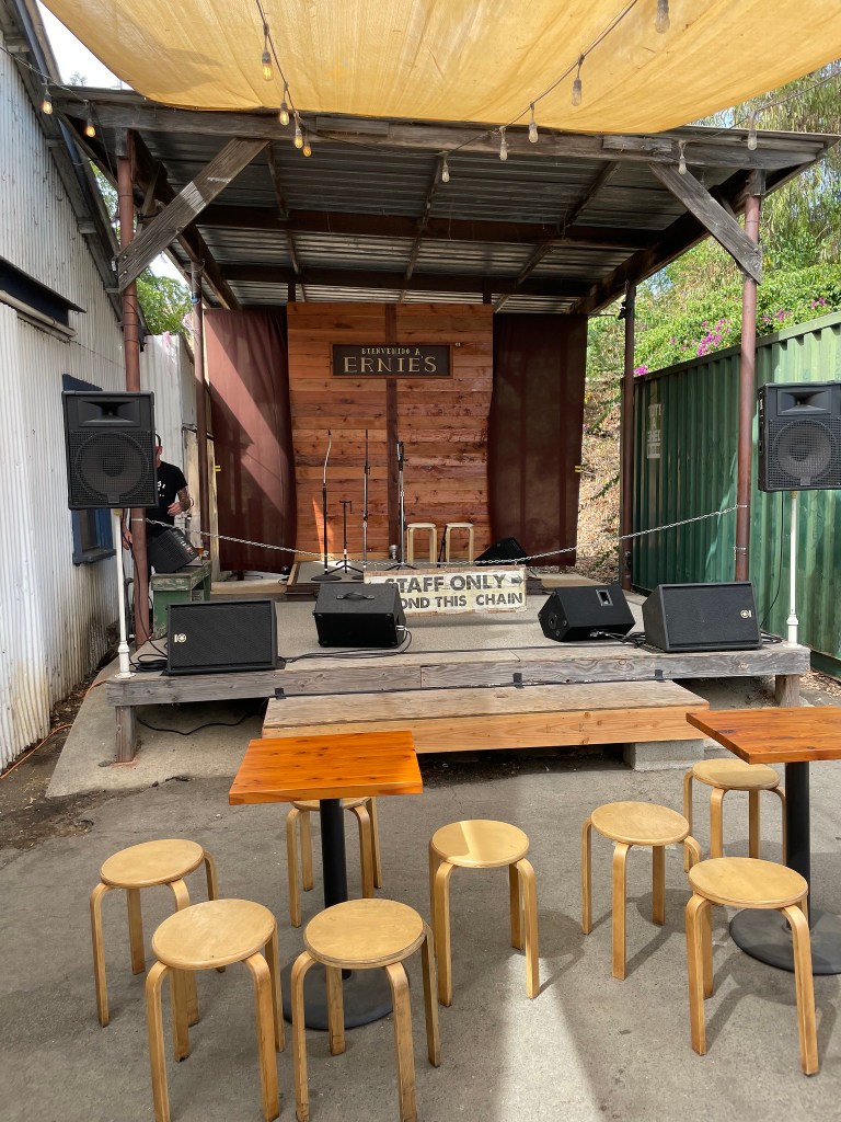 photo of the stage of Ernie's Tin Bar, Petaluma, CA